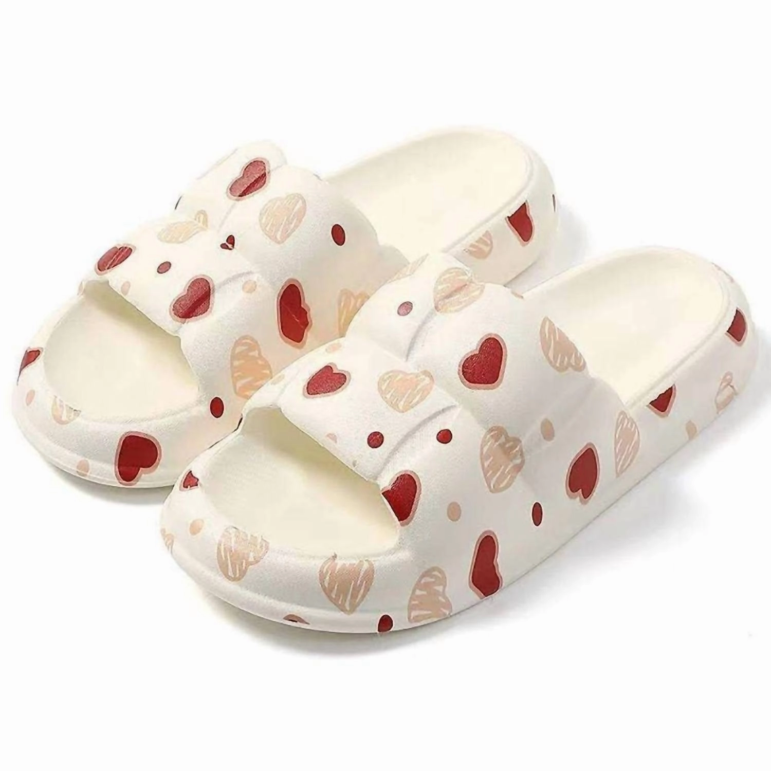 Heart Print Pillow Cushion Slides In White Simple Fit Sandals Anti   Odor