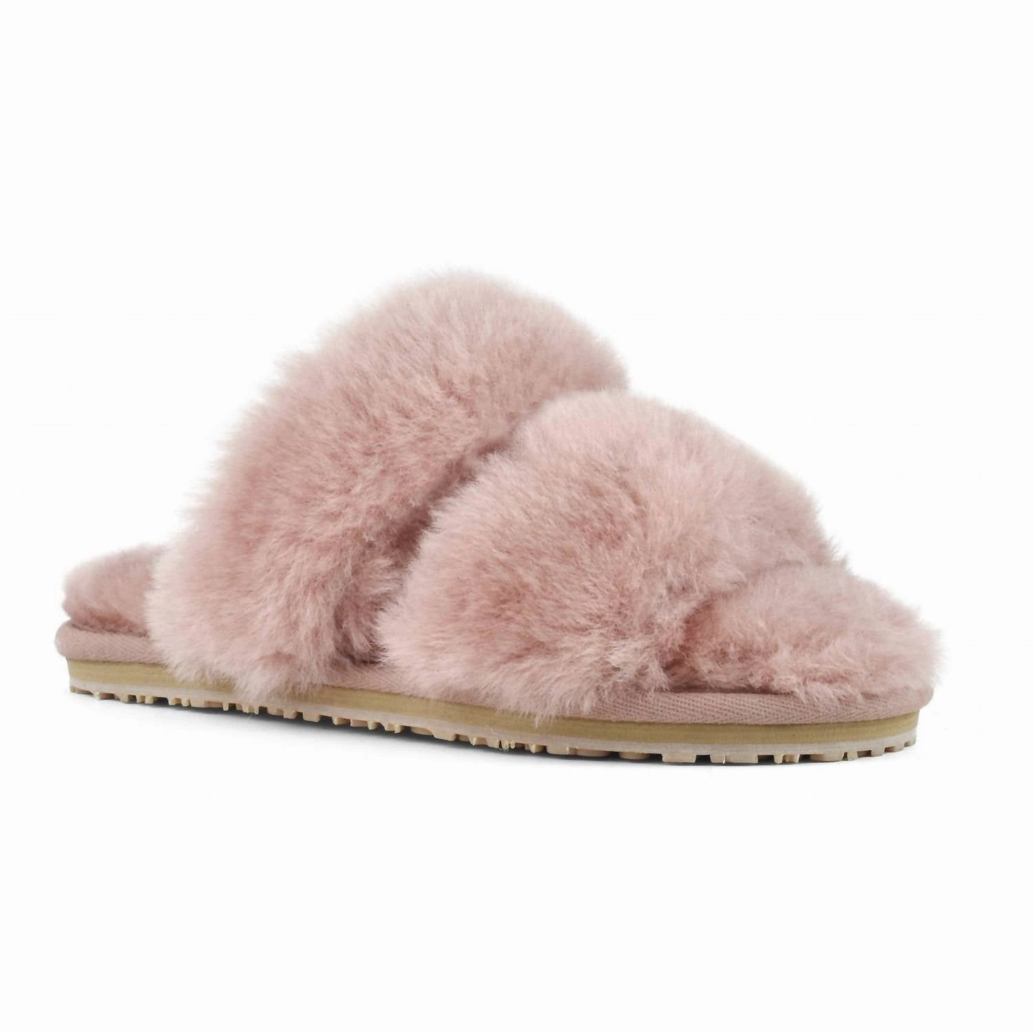 Stylish Construction Slip-Resistant Sole Women's 2 Stripes Sheepskin Fur Slipper In Antic Rose