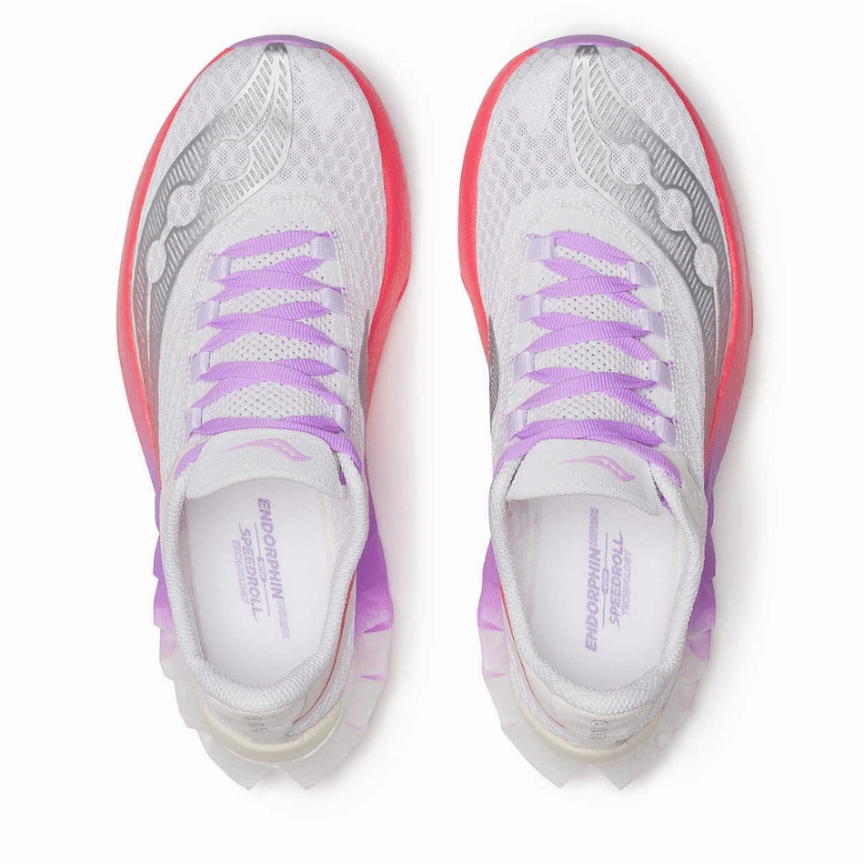 running in city shoes ultra - running shoes Saucony Women's Endorphin Pro 4 Running Shoes in White/Crocus AW25