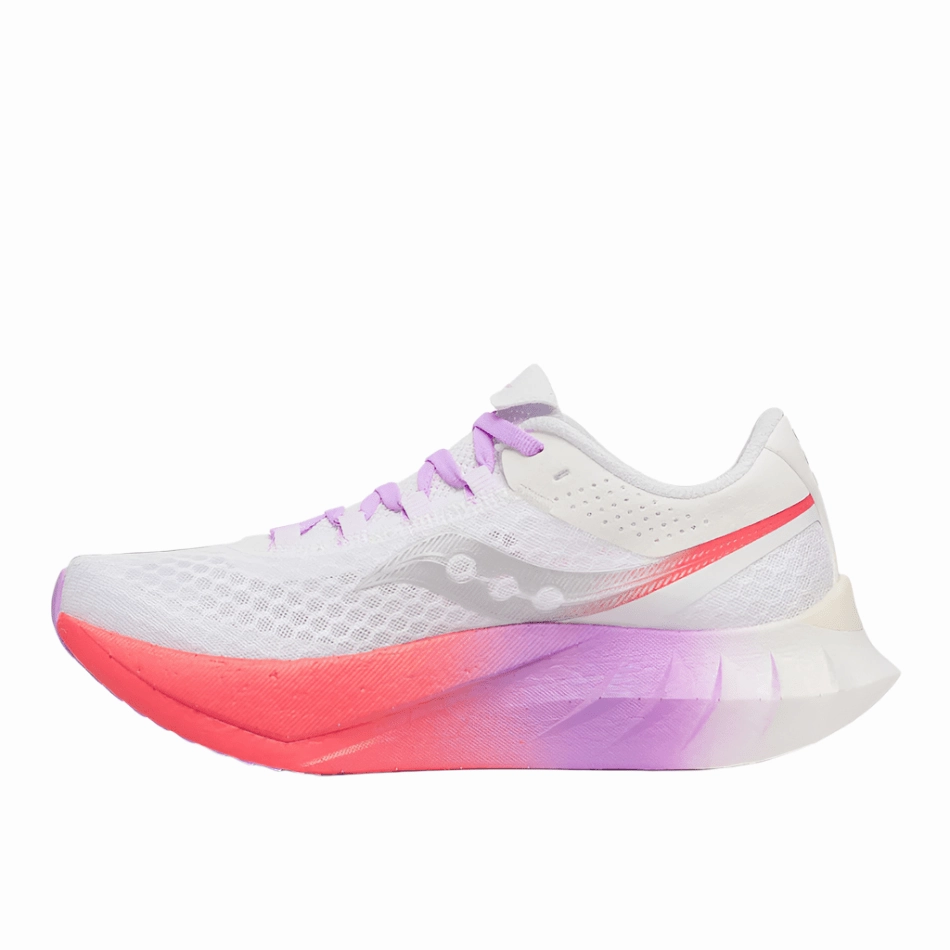 Rocker Profile Ultimate Stability Saucony Women's Endorphin Pro 4 Running Shoes in White/Crocus AW25