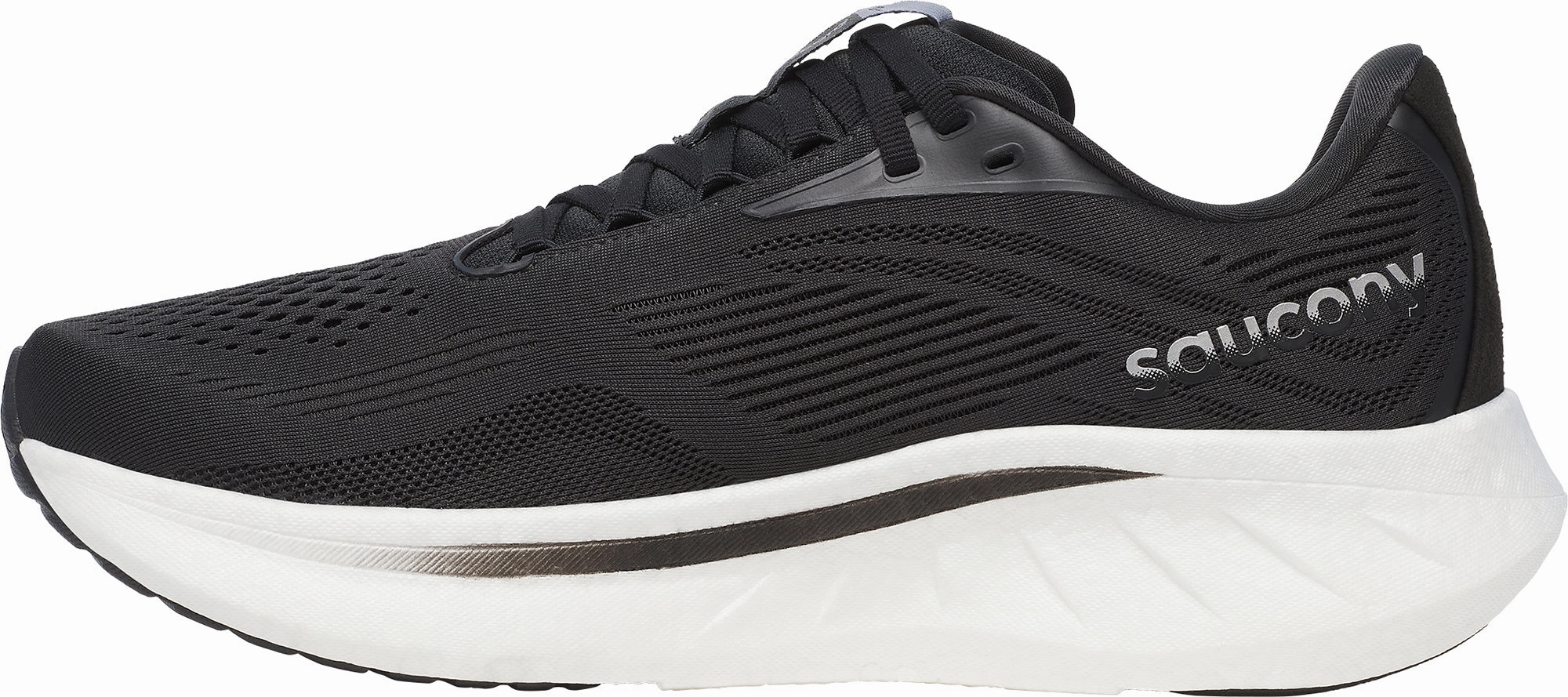 Pronation Control System Saucony Ride 18 WIDE FIT Mens Running Shoes - Black