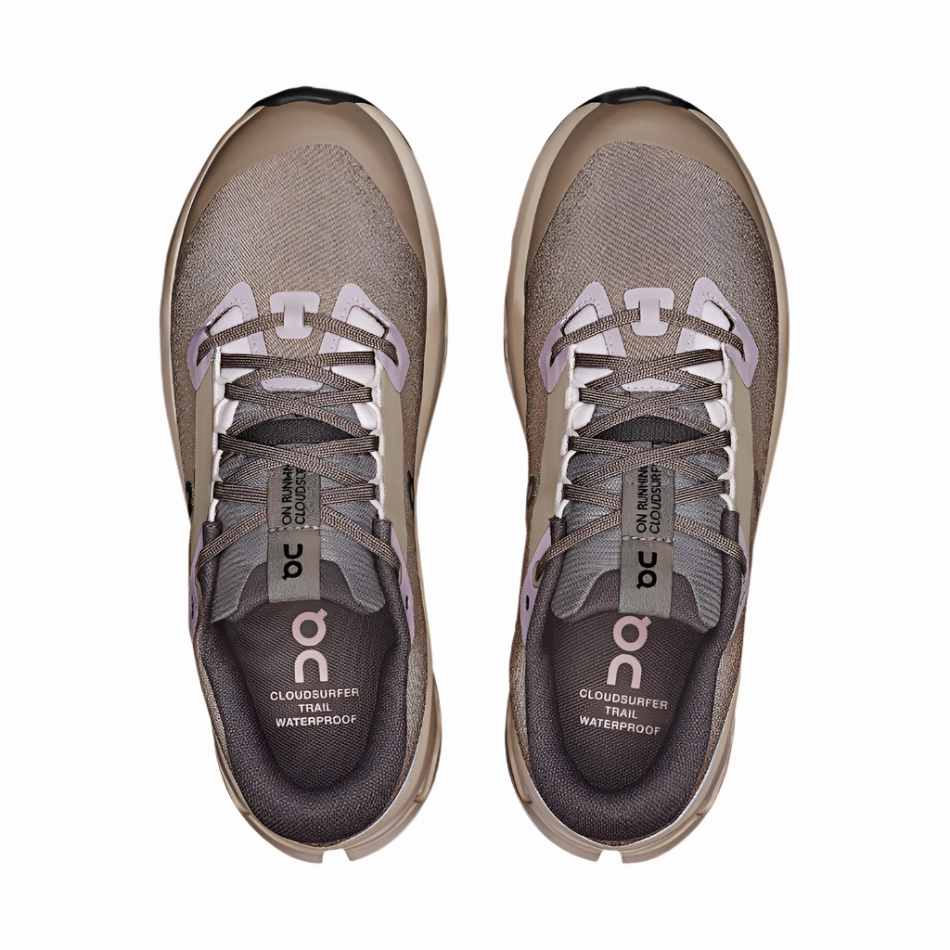 anatomical shoe shape On Women's Cloudsurfer Trail 2 Waterproof Running Shoes in Cinder/Desert AW25