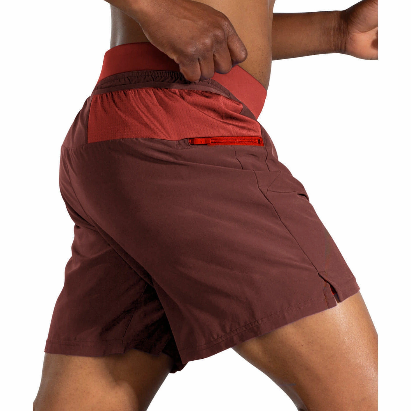 Gusseted Crotch Design Brooks Sherpa 7 Inch 2 in 1 Mens Running Shorts - Red