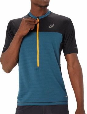Asics FujiTrail Half Zip Short Sleeve Mens Running Top - Blue Seasonal Must-Have