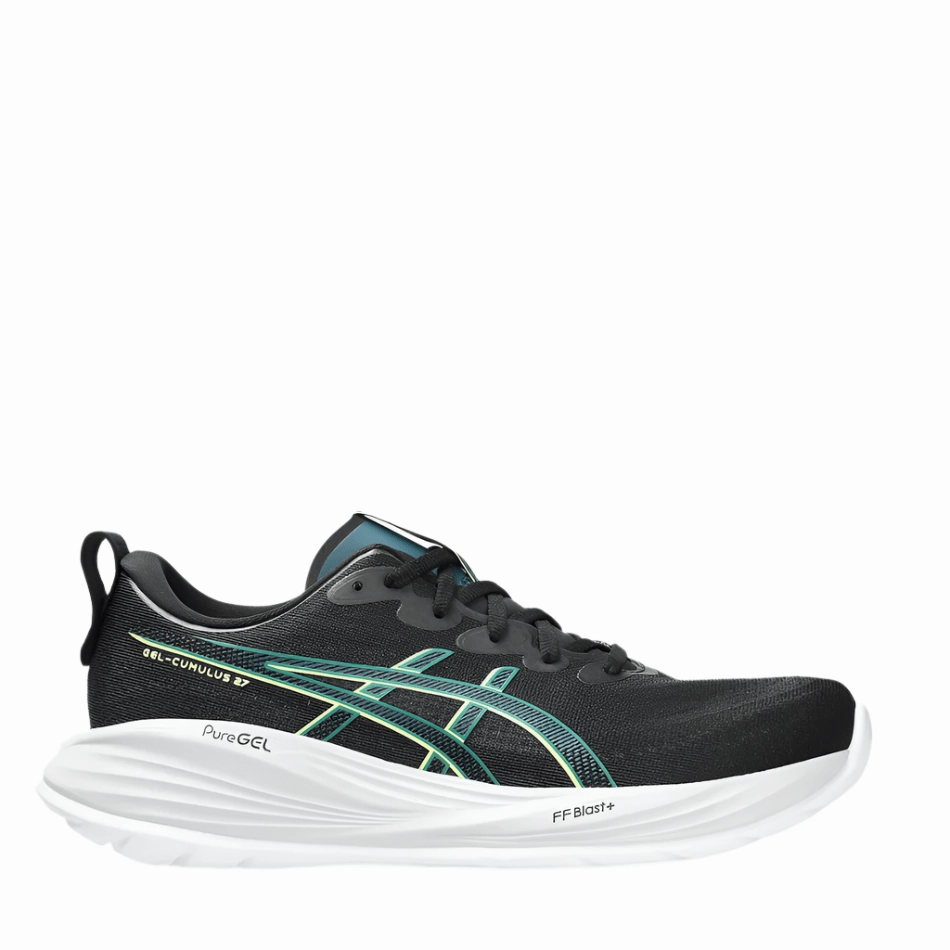 running in spring shoes cold ASICS Men's GEL-CUMULUS 27 Running Shoes in Black/Lucid Yellow AW25