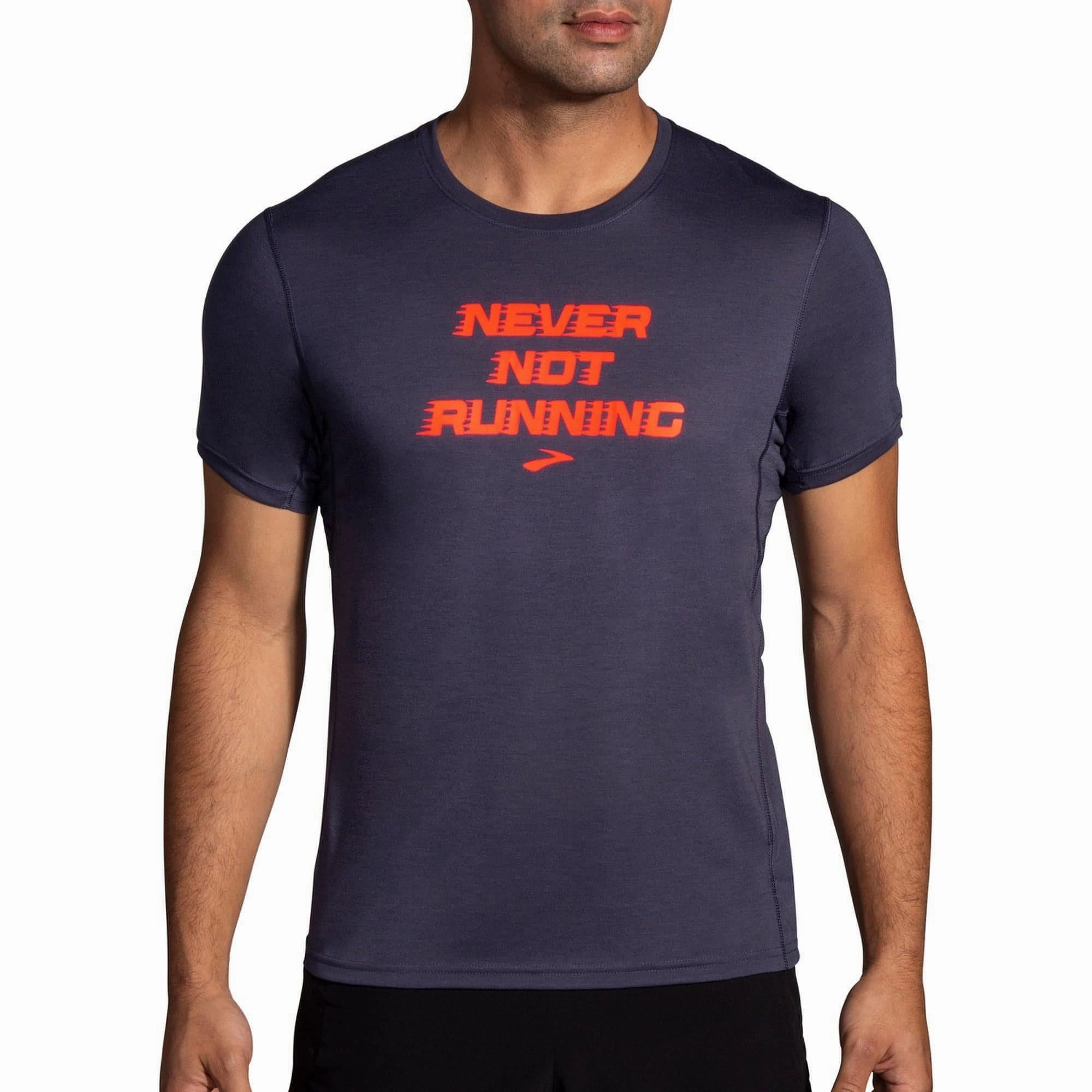 ReinforcedHems Brooks Distance Graphic Short Sleeve Mens Running Top - Grey