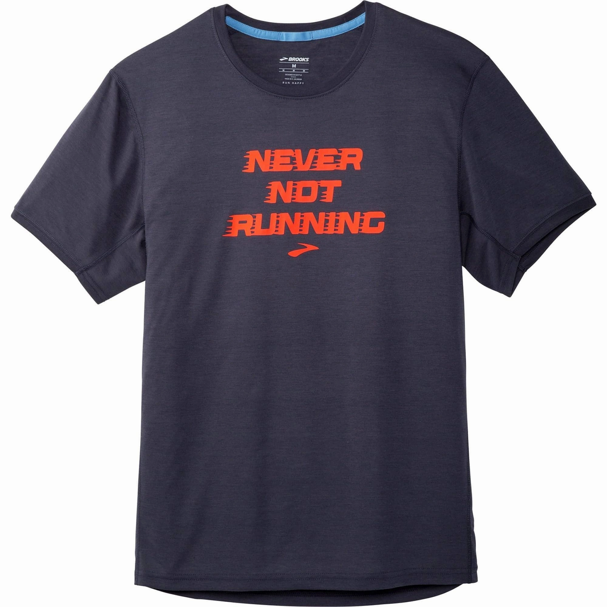 Sleek Waistband Brooks Distance Graphic Short Sleeve Mens Running Top - Grey