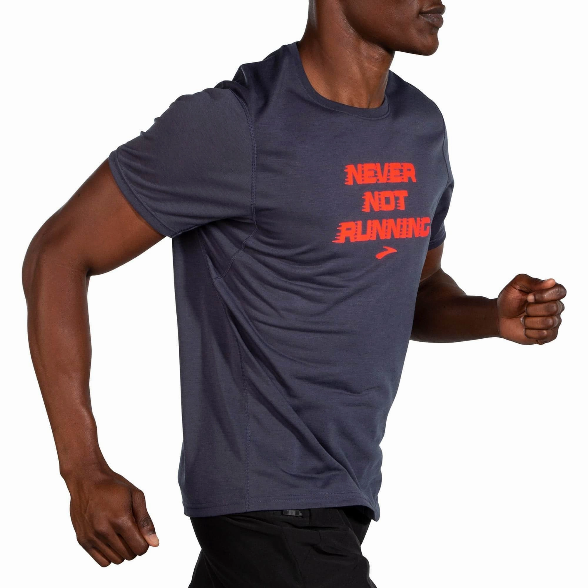 Brooks Distance Graphic Short Sleeve Mens Running Top - Grey All-Season Comfort Wear Elegant and Relaxed