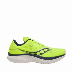 heel - strike shoes running with a GPS tracker Saucony Kinvara 15 Men's Running Shoes Citron/Navy AW24