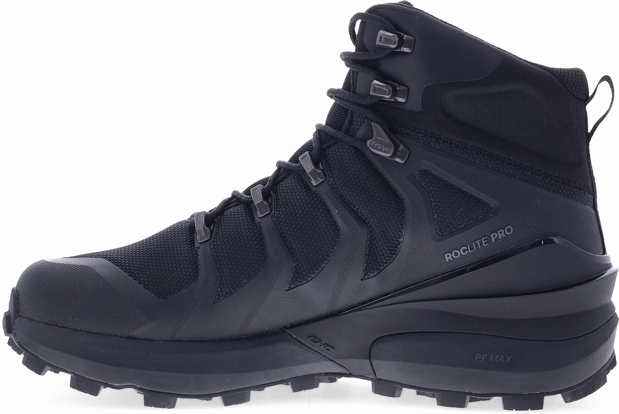 Slip Resistant Studs Stretch Knit Upper Inov8 Roclite Pro Mid GORE-TEX WIDE FIT Mens Walking Boots - Black