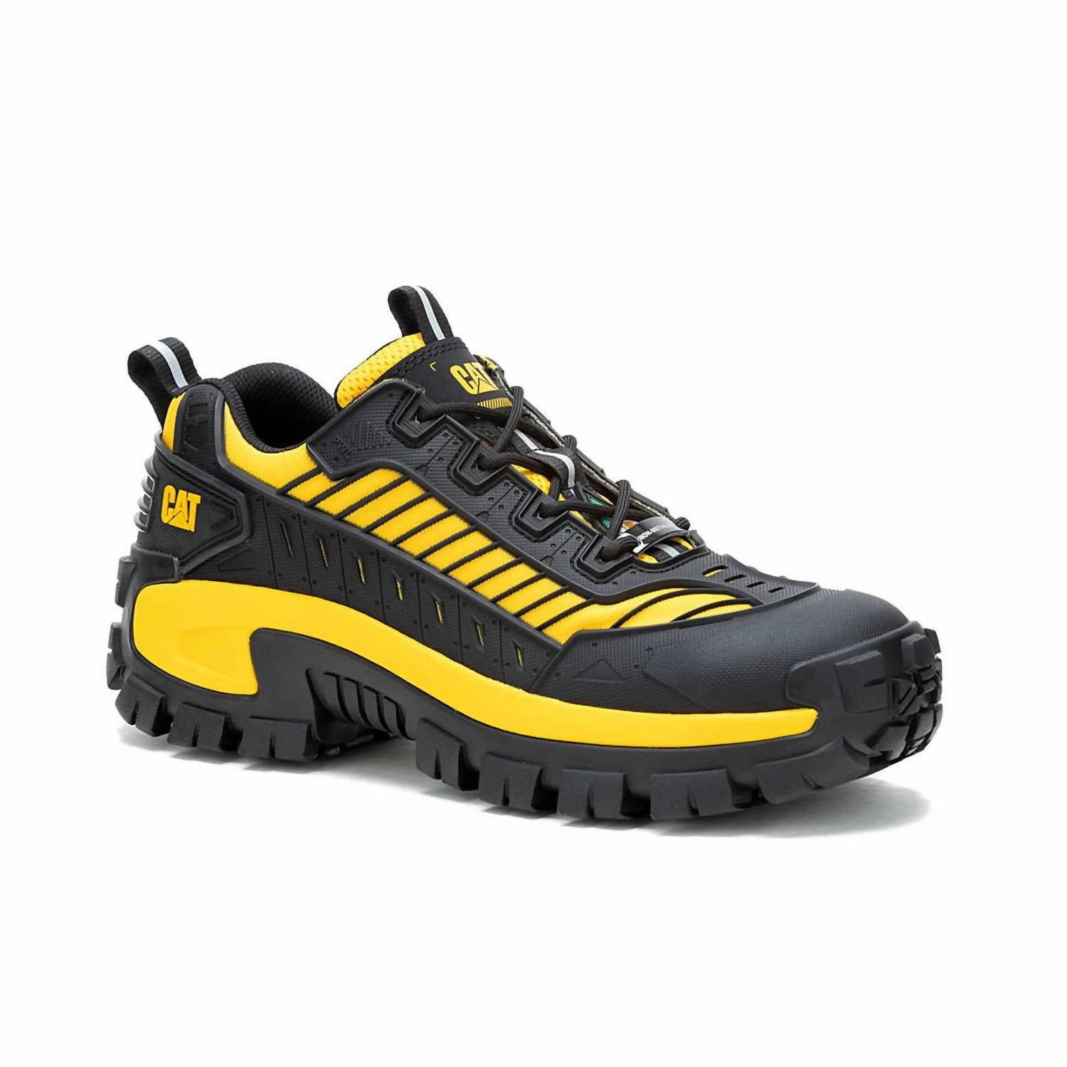 Reinforced Form Morning Walk Men's Caterpillar Invader Mecha Composite Toe Work Shoe In Black/cat Yellow