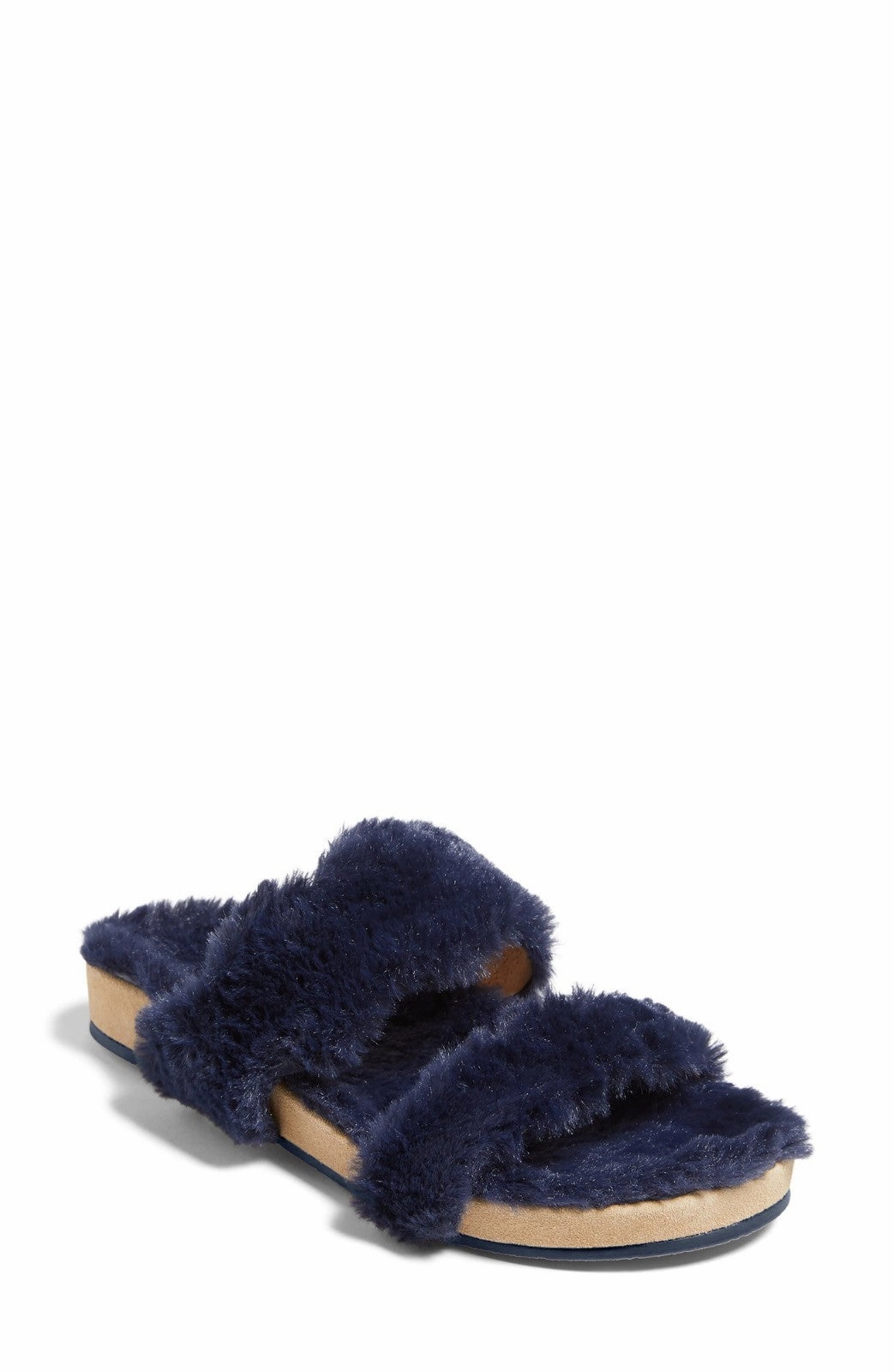 Jack Rogers Lauren Slippers Women's  Blue Faux Fur Round Toe Slide JOBB1456 Water-resistant