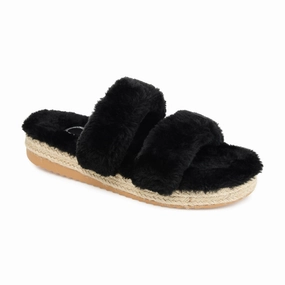 Journee Collection Women's Faux Fur Relaxx Slipper Travel Fit Sandals Quick Wear