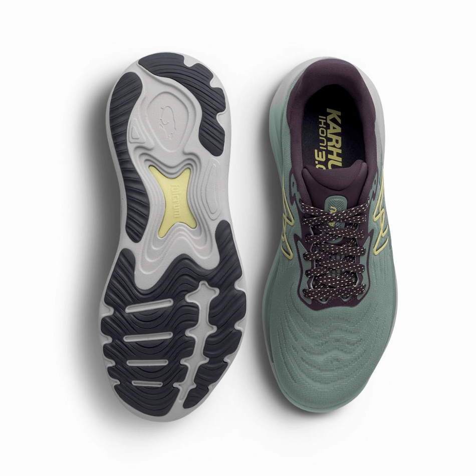Karhu Men's Ikoni 3.0 Running Shoes in Green Milieu/Dusty Yellow SS25 countryside running shoes Responsive Rocker Geometry