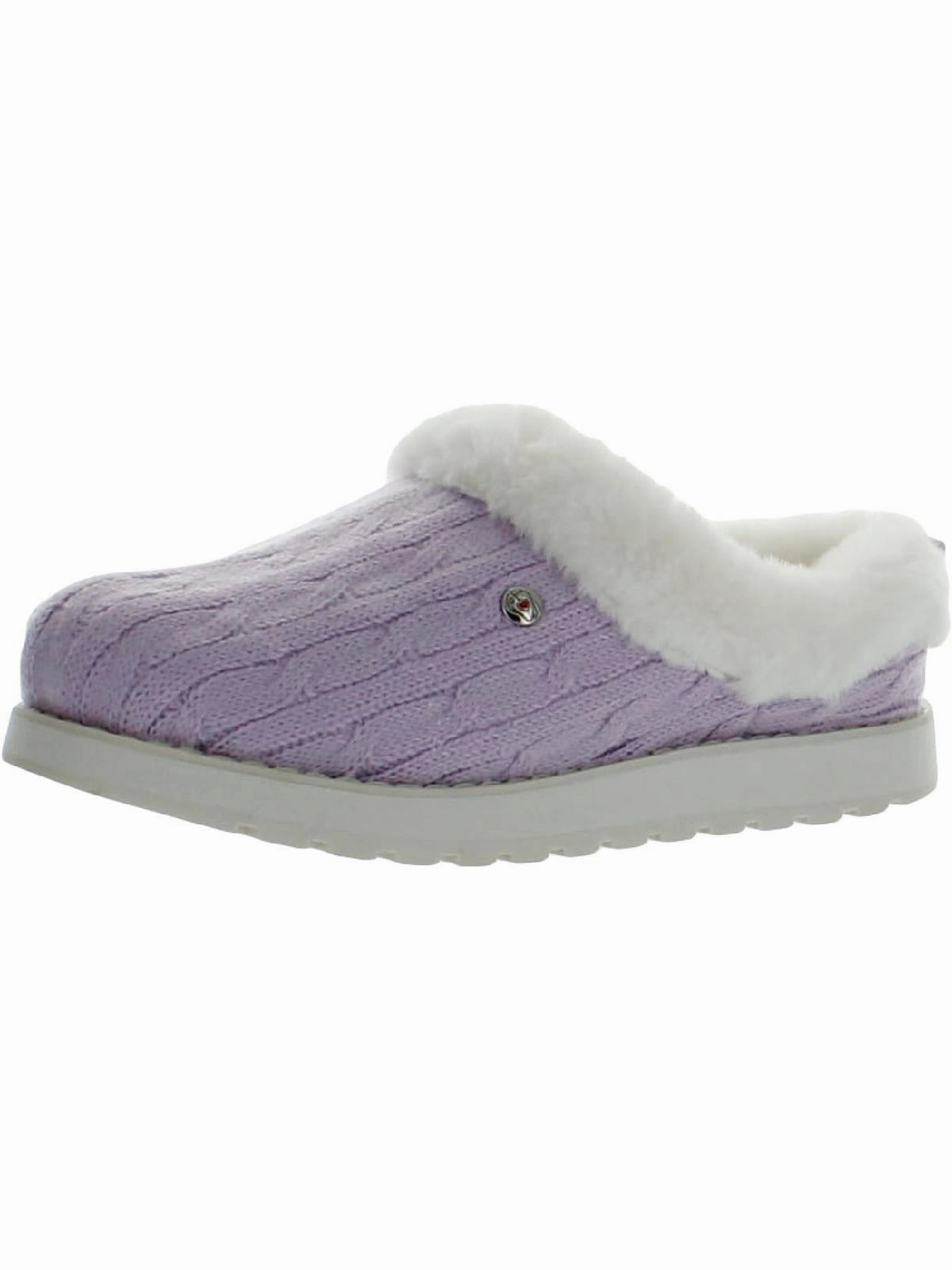 Soft Heel Keepsakes Ice Angel Womens Cable Knit Faux Fur Clog Slippers