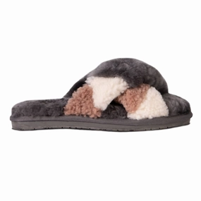 Flexible Comfort Cozy Travel Shoes Ladies Duo-Tone Emma Sheepskin Slipper In Grey/brown
