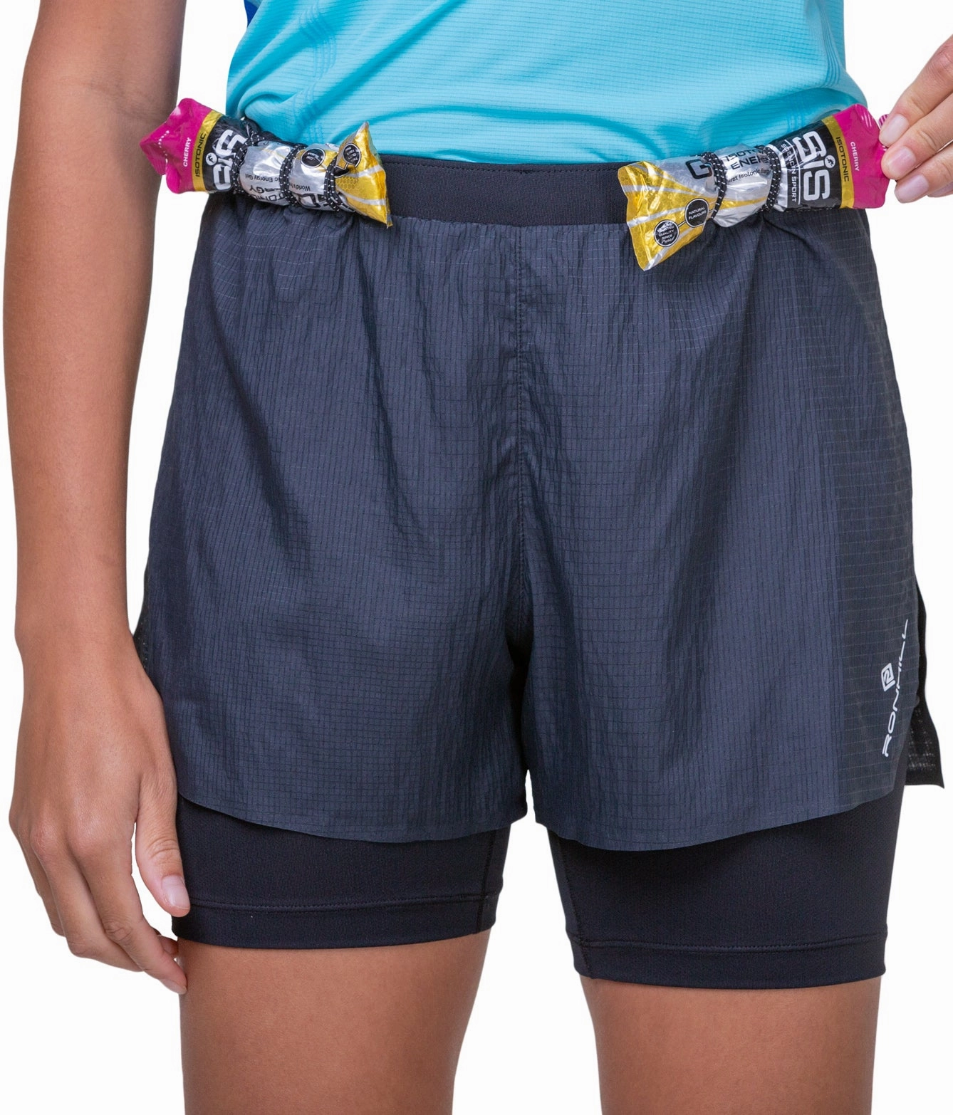 Ronhill Tech Race Twin 2 In 1 Womens Running Shorts - Black hospitality industry Teflon Coated Finish