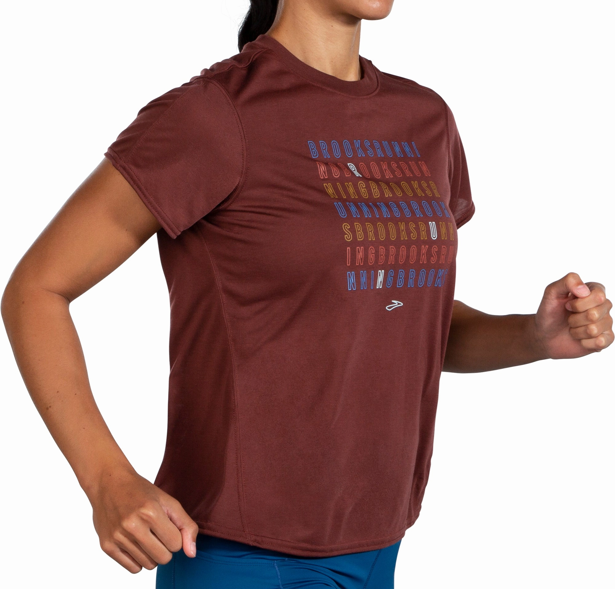 Brooks Distance Graphic Short Sleeve Womens Running Top - Red Premium Cotton Blend