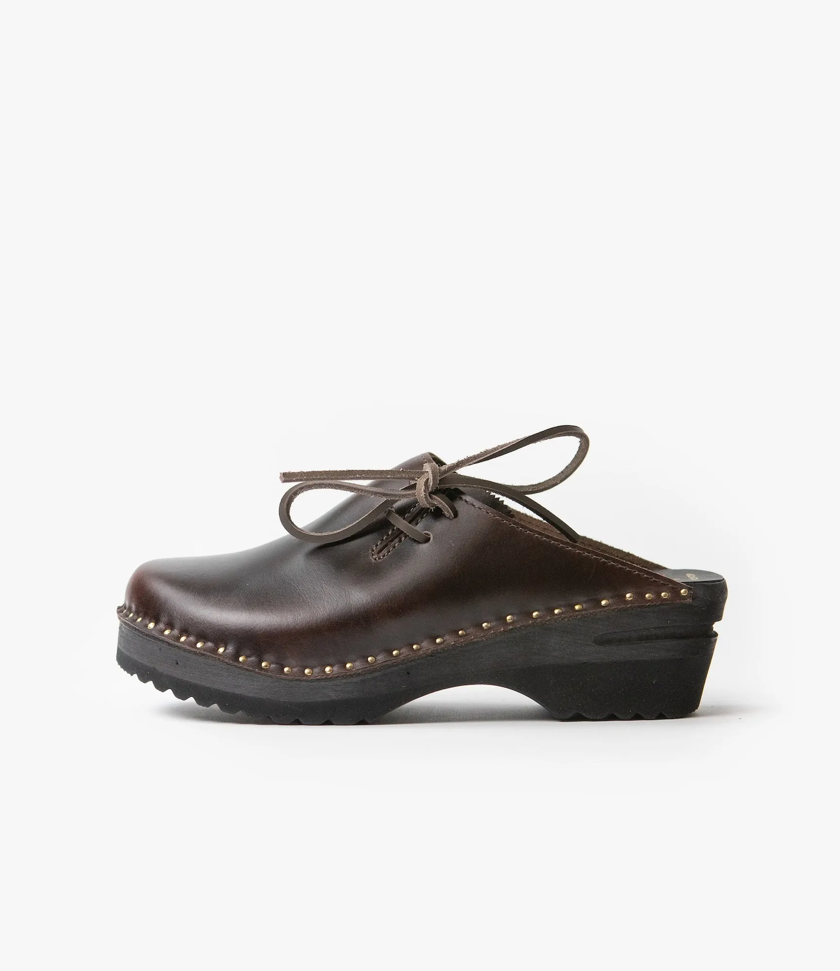 'Alps' Side Lace Clog ?C?Brown Leather Recycled Rubber Outsole Ergonomic Cup