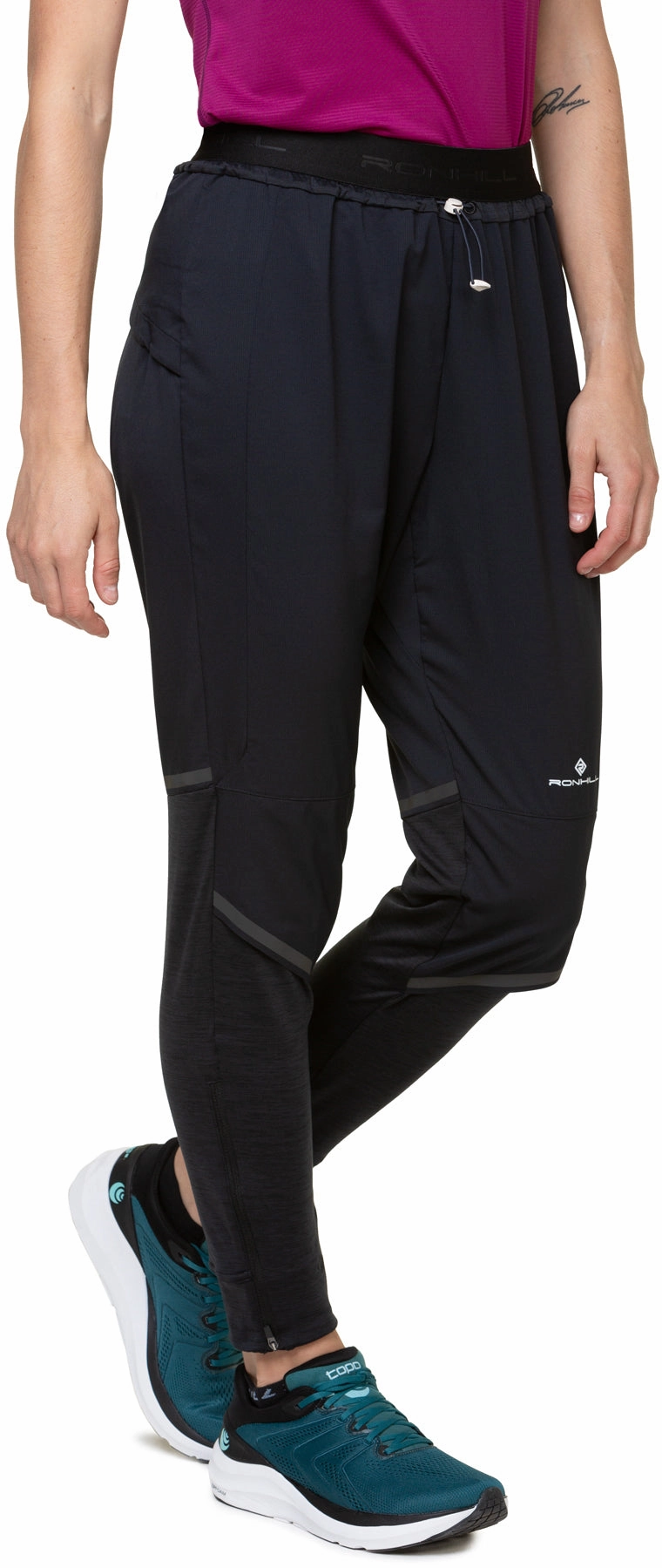 Ronhill Tech Flex Womens Running Track Pants - Black Kangaroo Pocket Design Comfy Design