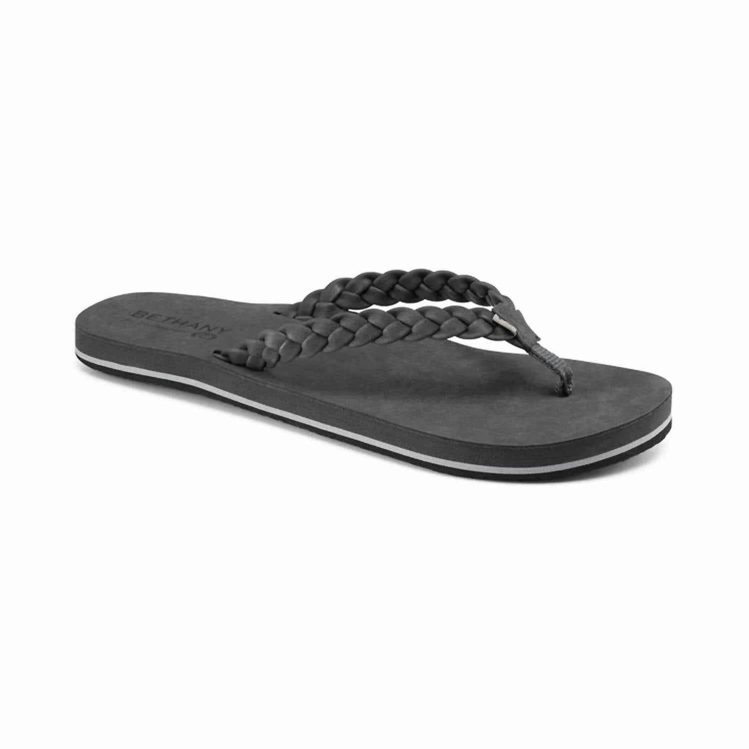 Perfect For Beach Comfort Slip-On Women's Bethany Braided Pacifica Flip-Flops In Charcoal