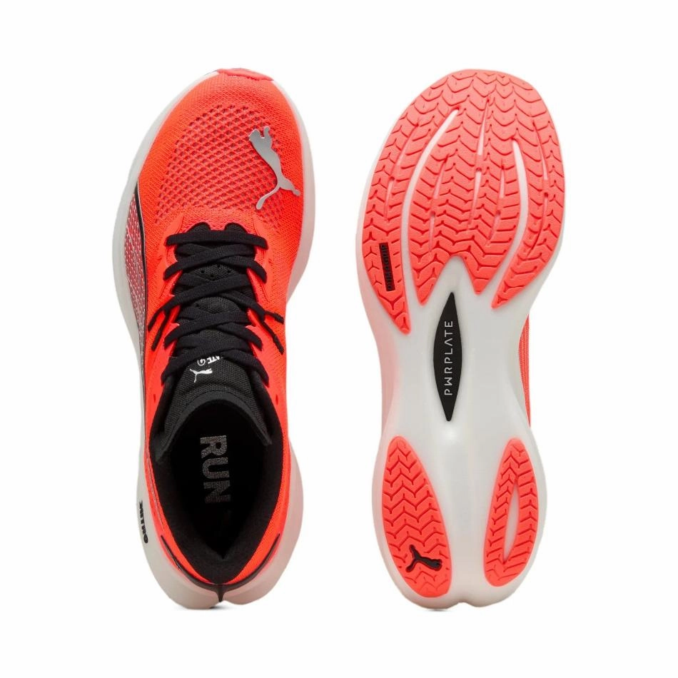 running for leisure waterproof nylon shoes Puma Men's Deviate NITRO 3 Running Shoes in Glowing Red/PUMA Black SS25