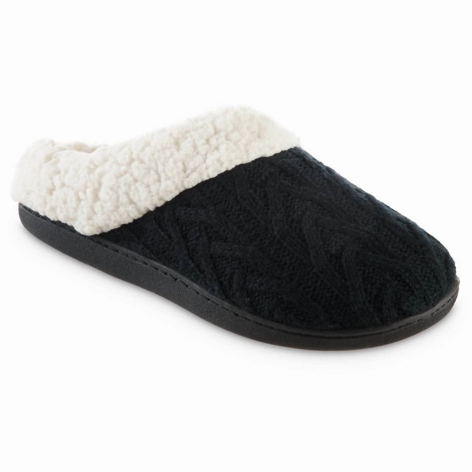 Women's Cable Knit Alexis Hoodback Slippers In Black Instant Comfort Shoes Non Irritating Seams