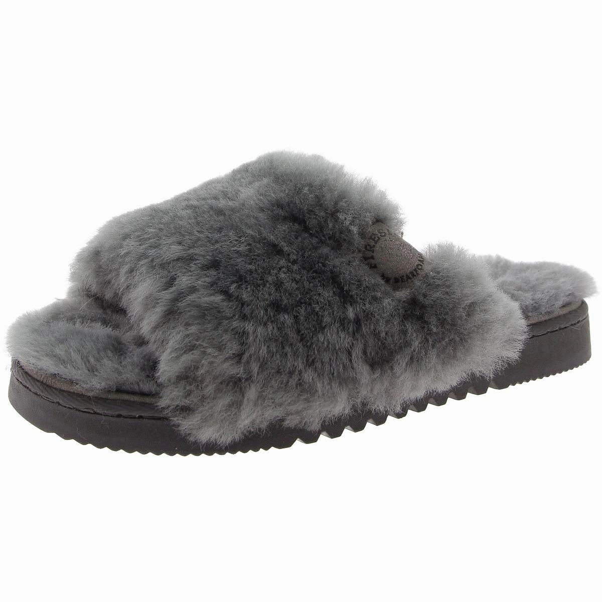 Molded Midsole Anti Slip Outsole Womens Faux Fur Lined Faux Fur Slide Slippers