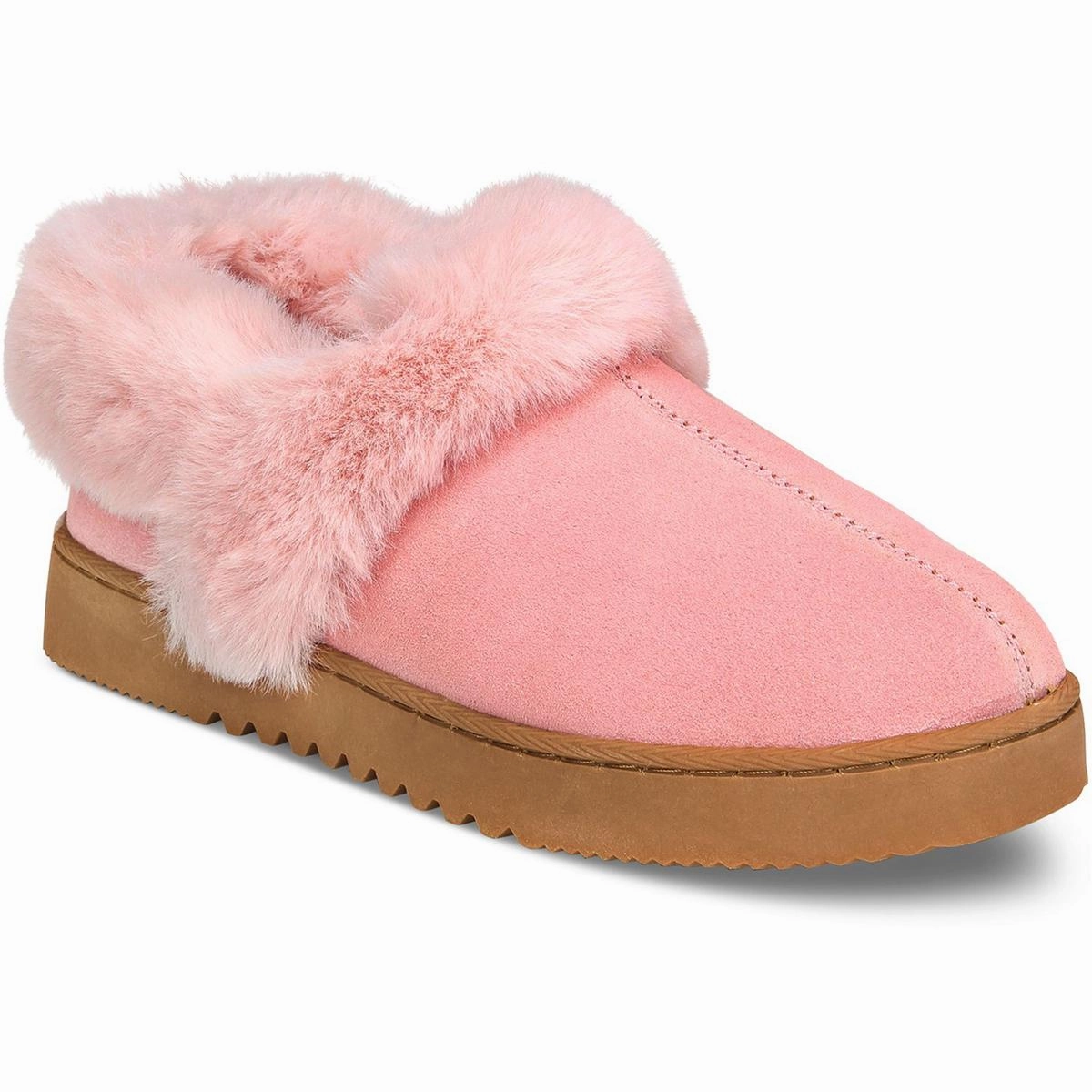 Lolaa Womens Faux Fur Suede Loafer Slippers Reinforced Edges