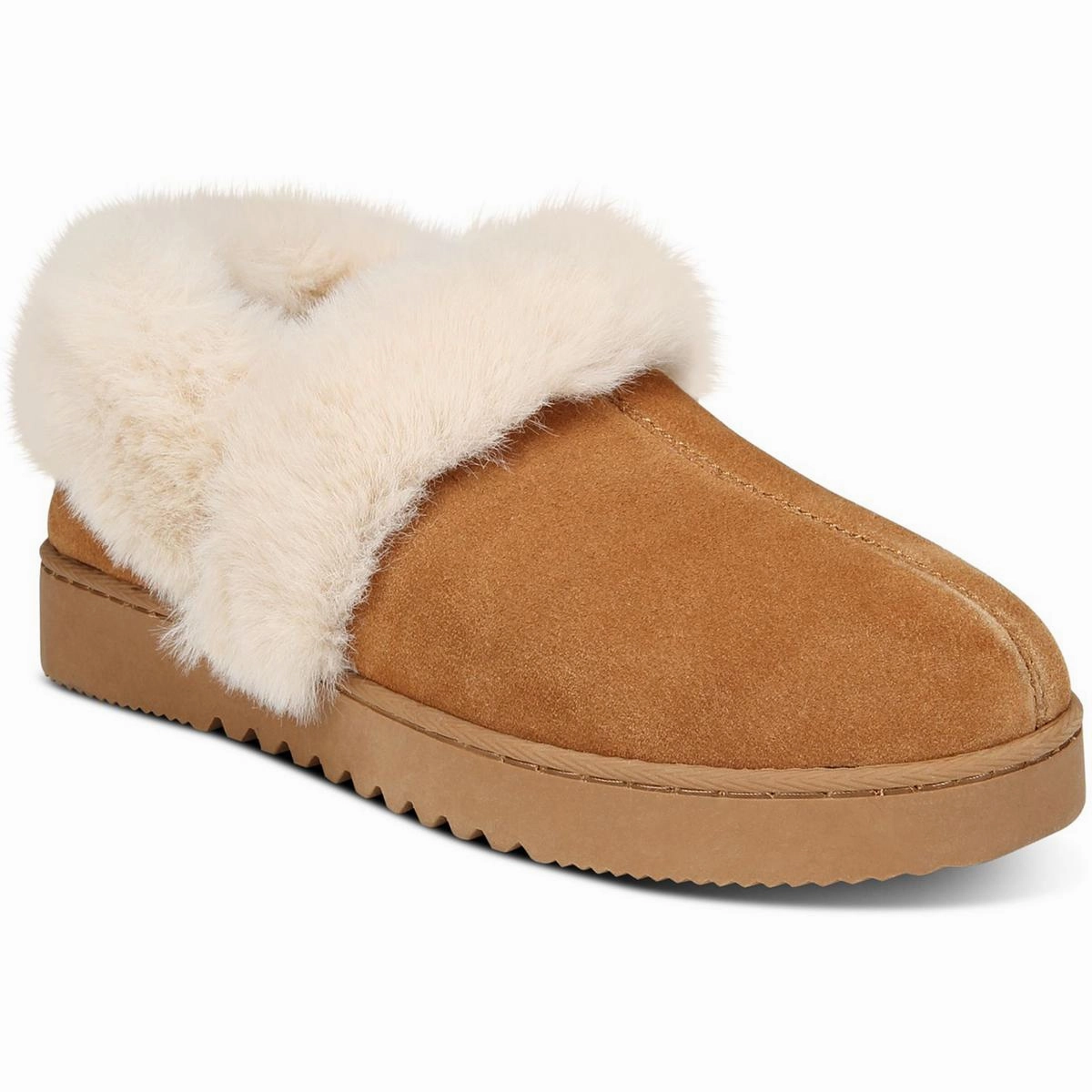 Stable Heel Lolaa Womens Faux Fur Suede Loafer Slippers
