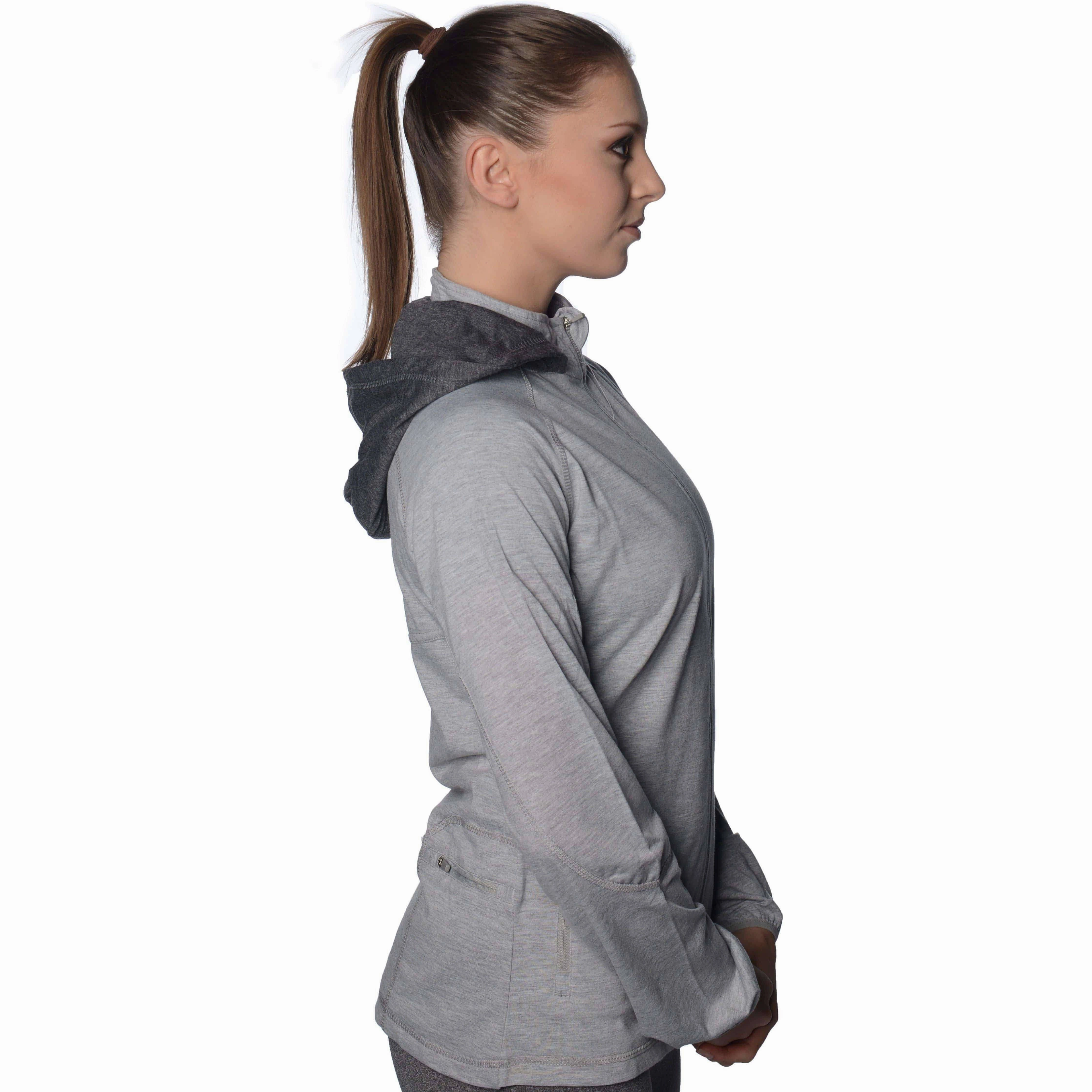 More Mile Marl Full Zip Womens Training Hoody - Grey Layered Shoulder Panels Breathable Pique Knit