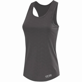 TCA Impulse Printed Racerback Womens Running Vest Tank Top - Grey Anti Static Finish Positive