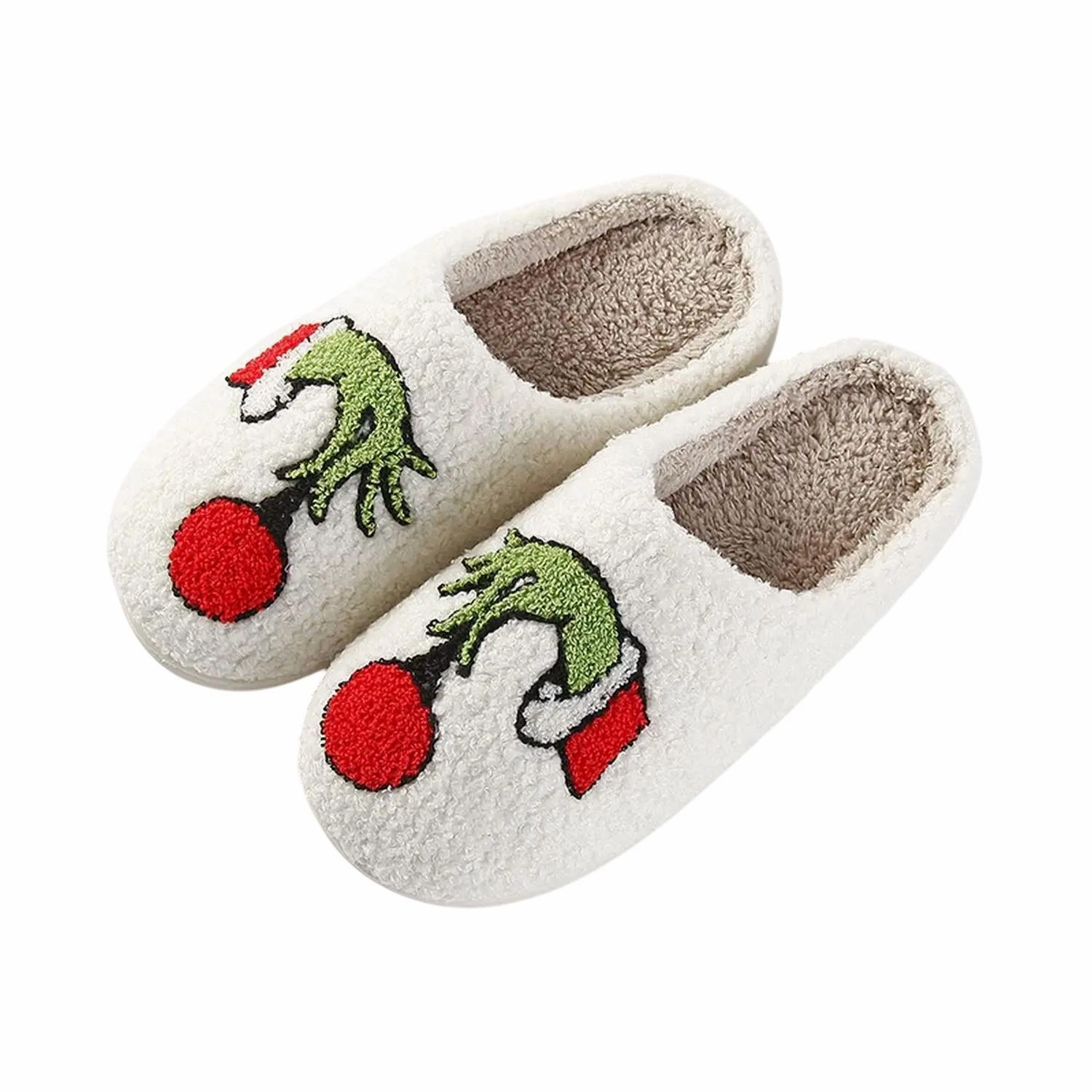 Easy Wear Women Grinchmas Is Here Fuzzy Slippers In Grinch Hand