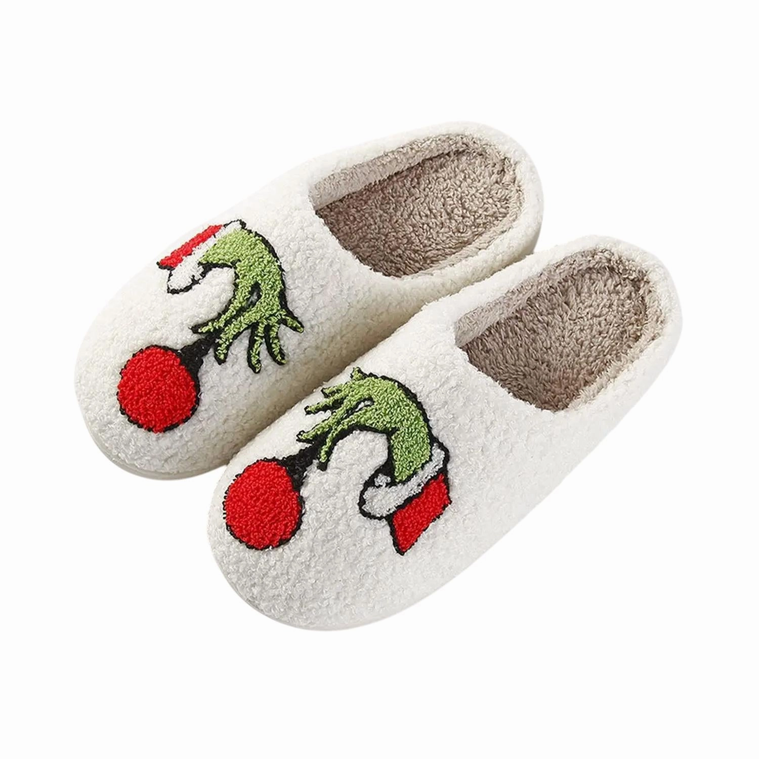 Comfort Slip-On Elastic Bands Women Grinchmas Is Here Fuzzy Slippers In Grinch Hand