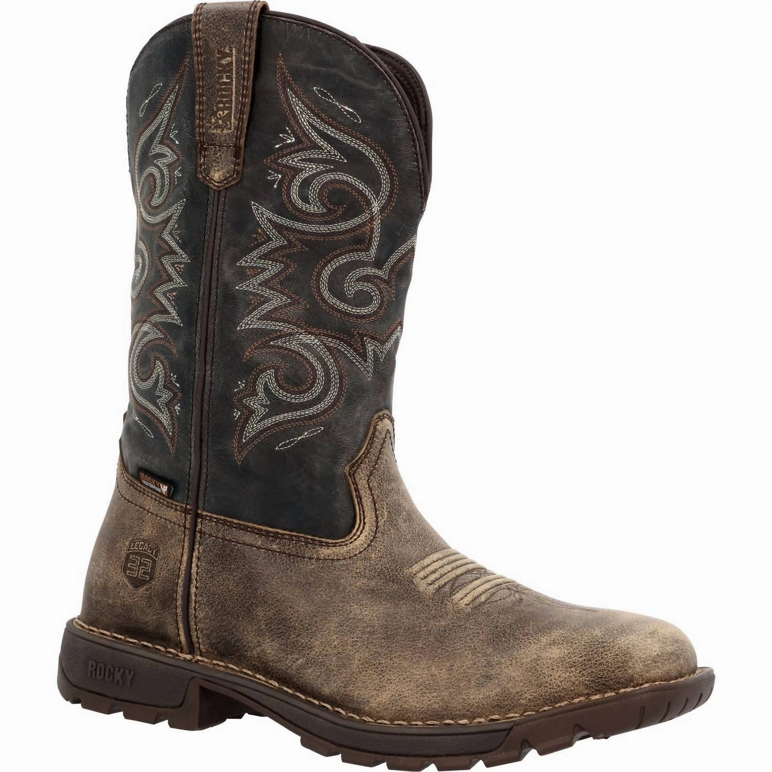 Heat resistant nylon Men's Legacy 32 Waterproof Pull-On Work Western Boot In Distressed Brown