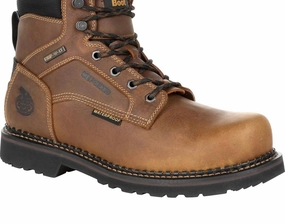 Adjustable lacing Low Profile Midsole Men's Revamp Steel Toe Internal Met-Guard Waterproof Work Boot - Medium Width In Brown