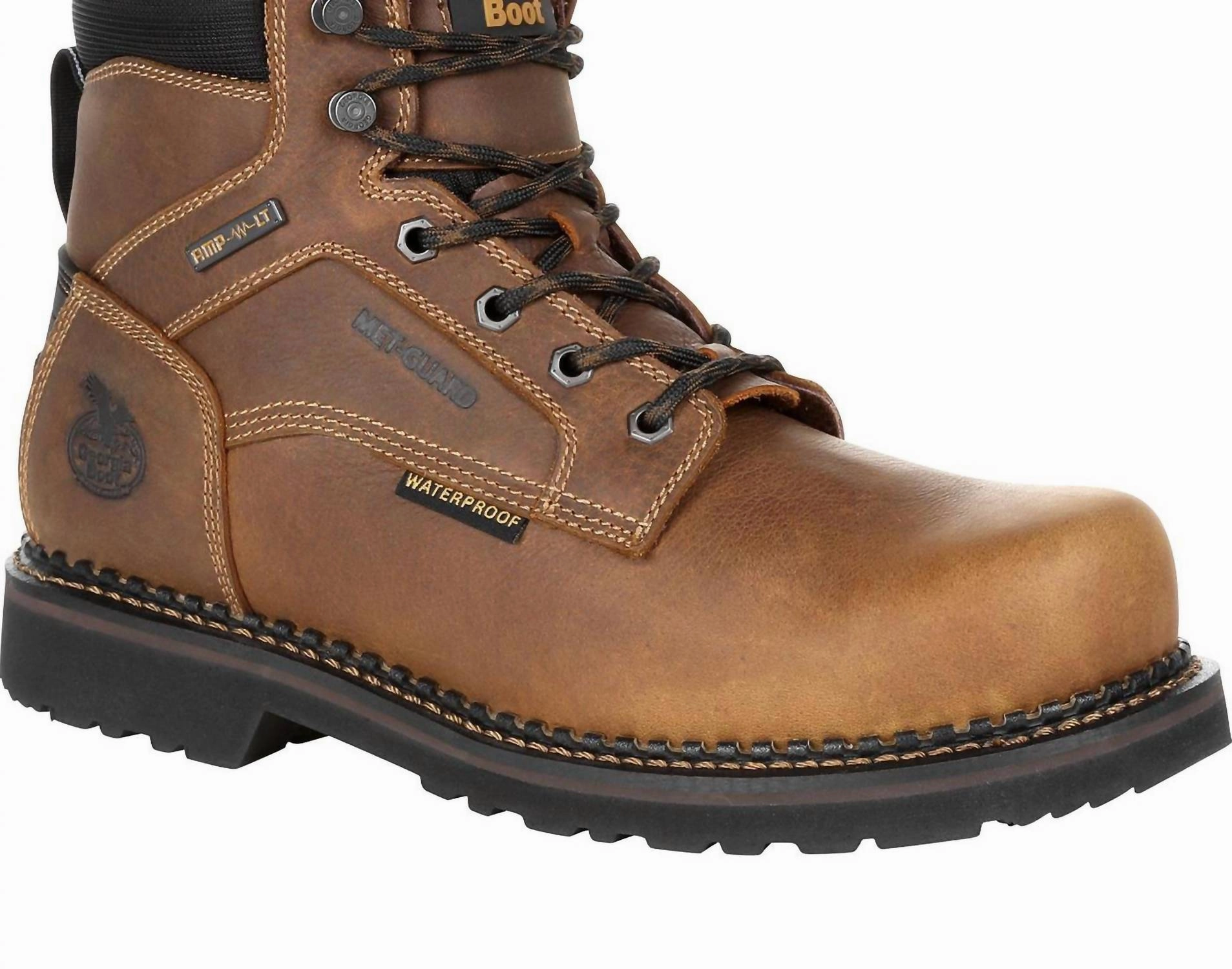 Adjustable lacing Low Profile Midsole Men's Revamp Steel Toe Internal Met-Guard Waterproof Work Boot - Medium Width In Brown
