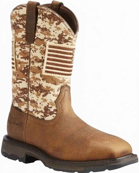 Men's Sand Camo Steel-Toe Patriot Western & Work Boots In Brown/tan Thermal Lining Quick Drying Rough Trail Hiker