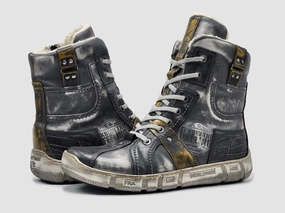 Non Slip Tread Pattern Adventurous Spirit Men's Tall Comfort Thick Wool Lined Zip-Up Leather Boots In Grey/yellow