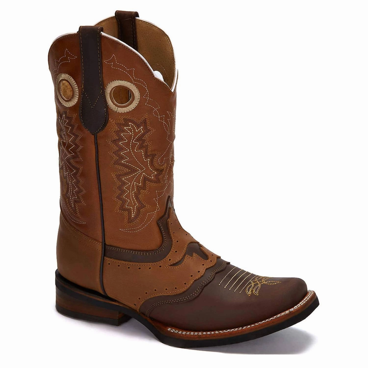 Retro feel Men's Western Cowboy Leather Boots In Brown