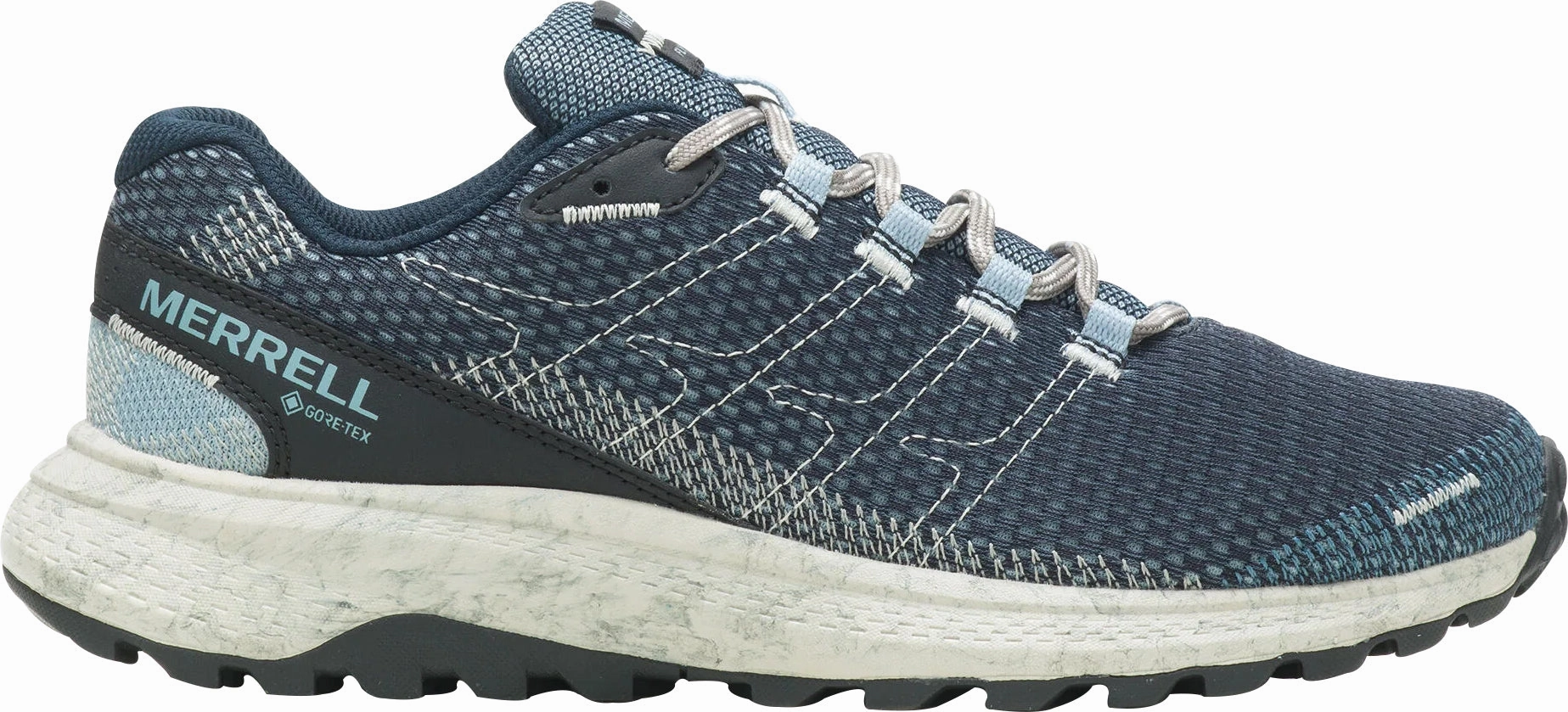 Merrell Fly Strike GORE-TEX Womens Running Shoes - Blue titanium - reinforced shoes Dynamic Response Sole