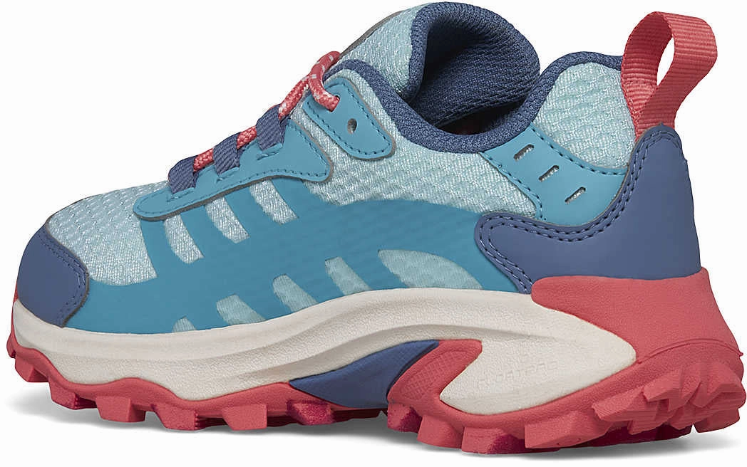 padded tongue running shoes Hyperbolic Lacing Technology Merrell Moab Speed 2 Waterproof Junior Walking Shoes - Blue