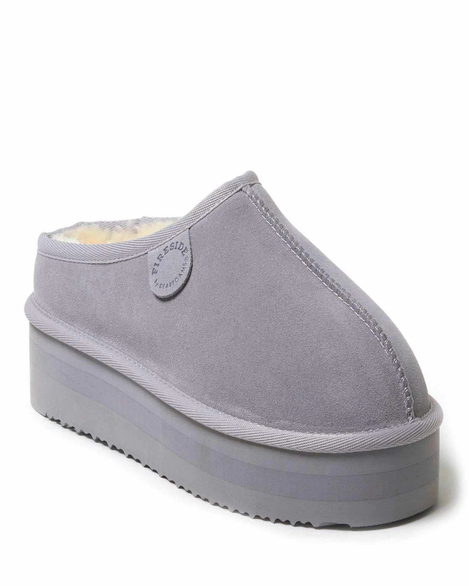 Fireside by Dearfoams Women's Queenstown Genuine Shearling Platform Clog Slipper Smart Fit