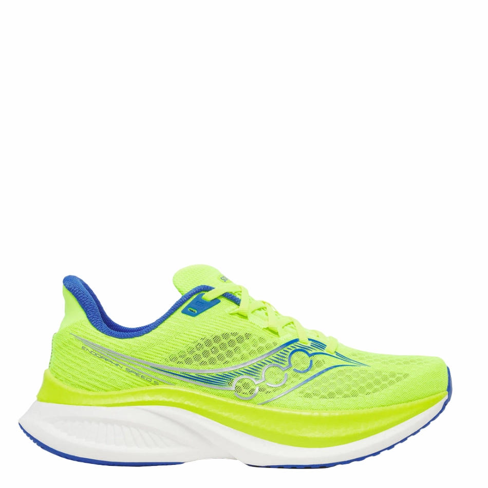 Saucony Men's Endorphin Speed 5 Running Shoes in Citron/Lapis - Online Exclusive Flexible Cushion Gusseted Tongue