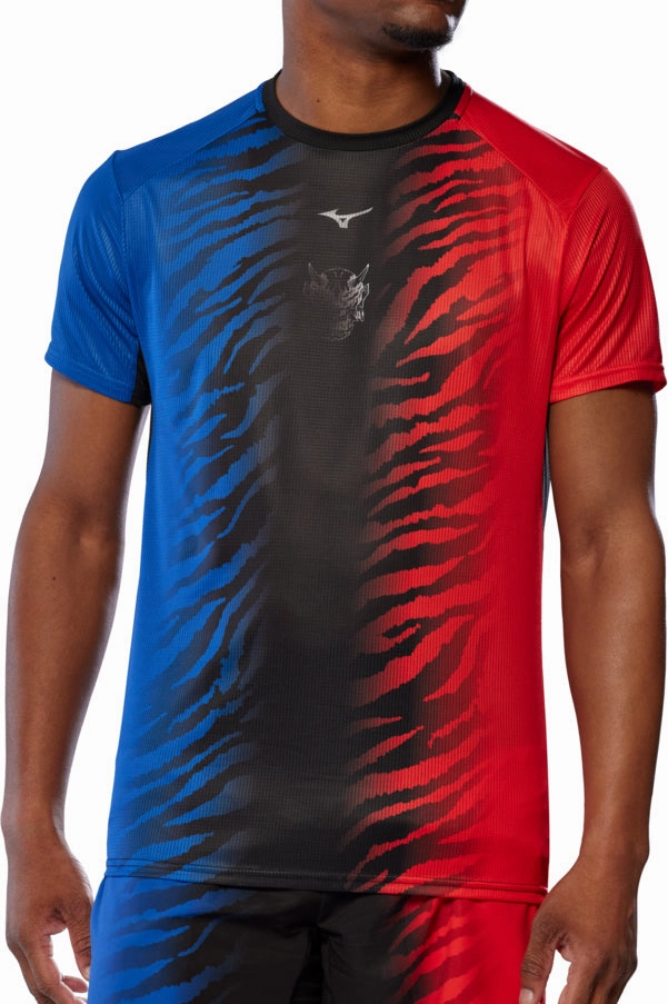 Mizuno DryAeroFlow Graphic Short Sleeve Mens Running Top - Blue Daily Trend