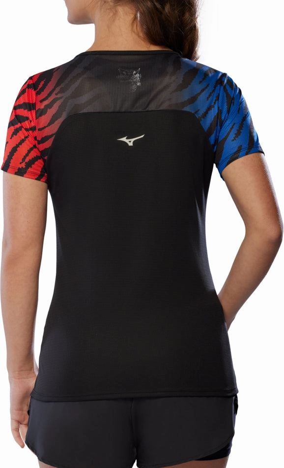 Double Stitched Seams Fresh Outfit Style Mizuno DryAeroFlow Graphic Short Sleeve Womens Running Top - Black