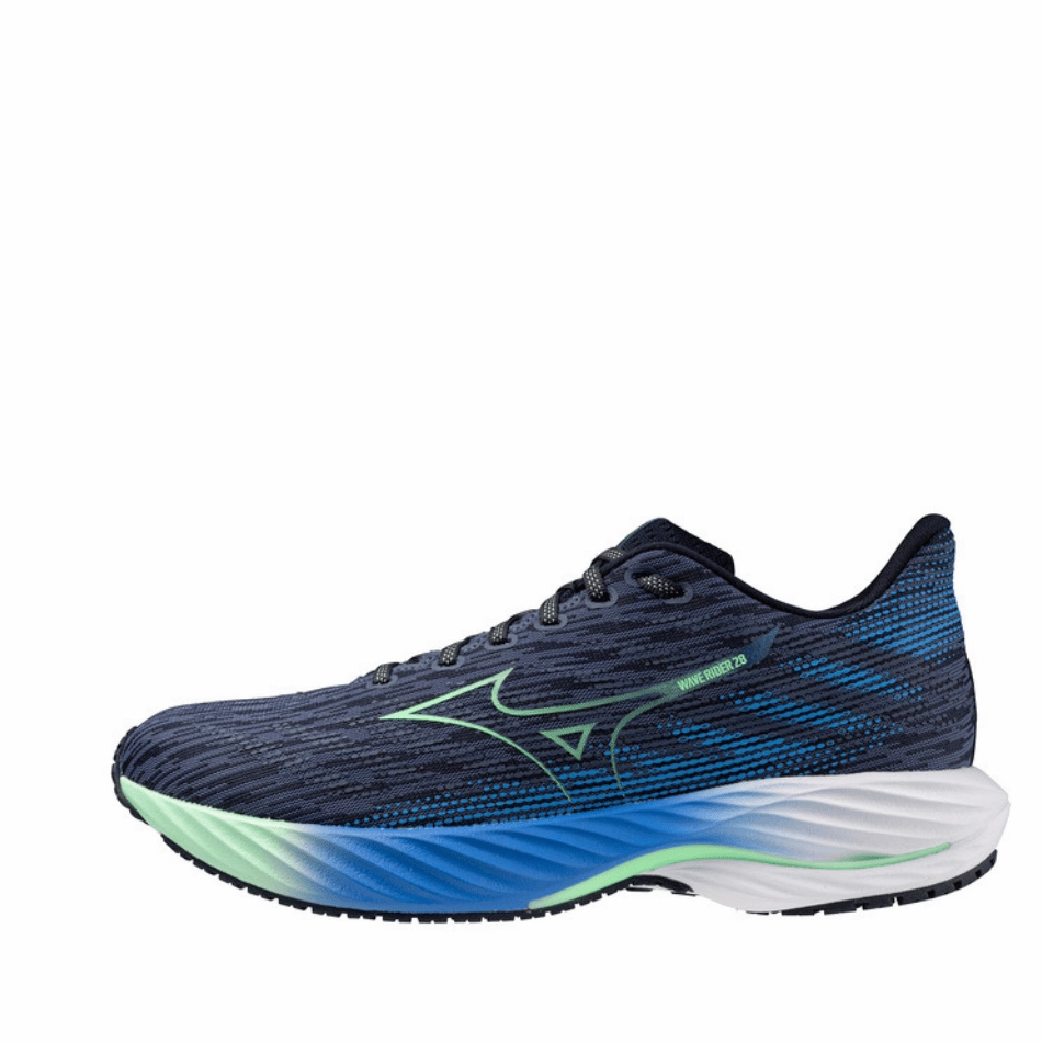 Mizuno Men's Wave Rider 28 Running Shoes in Vintage Indigo/Neo Mint/Frontier Blue SS25 dance exercise shoes