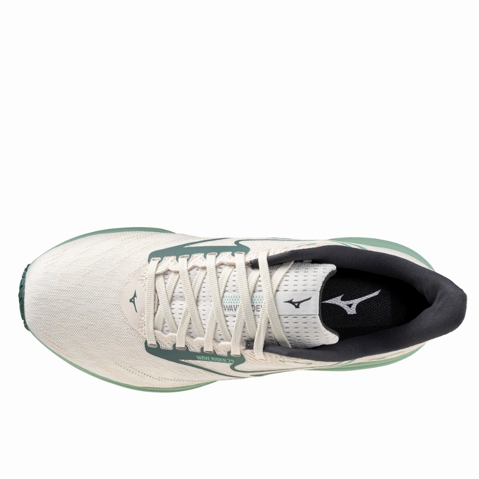 Mizuno Men's Wave Rider 29 Running Shoes in Snow White/Bistro Green/Cr??me De Menthe AW25 smooth - finish shoes