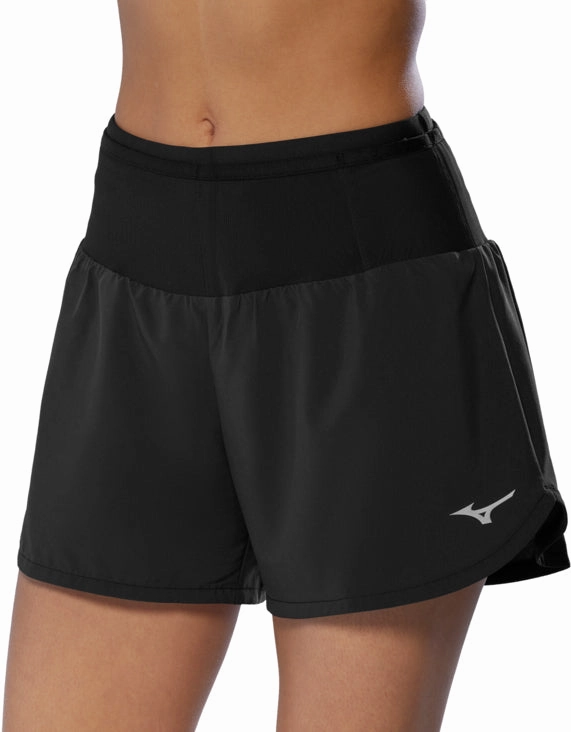 Compression Fit Quick Fit Mizuno Multi Pocket Womens Running Shorts - Black