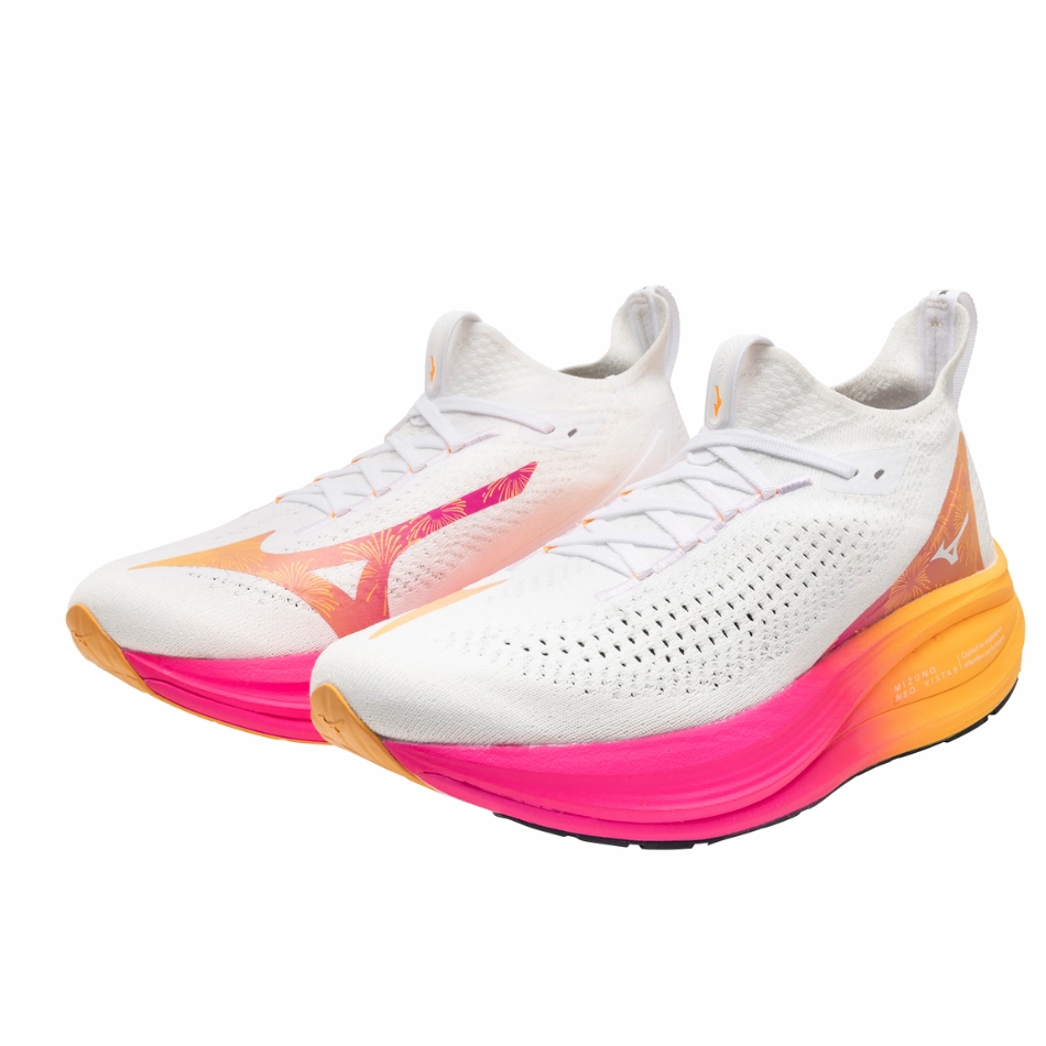 Mizuno Unisex Neo Vista 2 Running Shoes in White/White/Pink Tetra AW25 practice - shoes